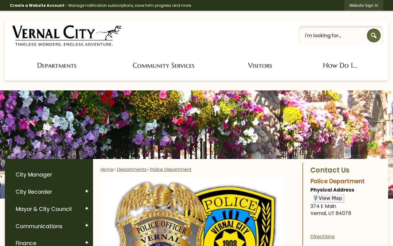 Vernal criminal history Police Department records page