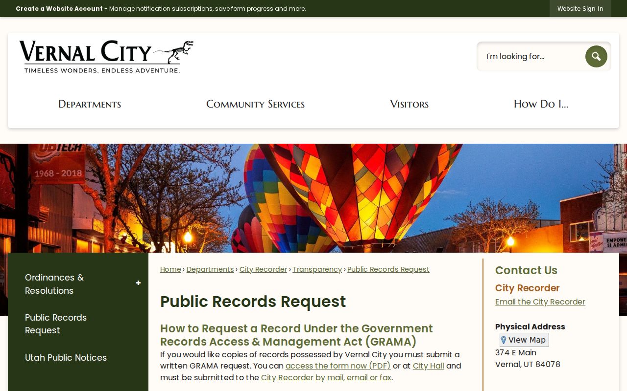 Vernal criminal records request channels and fees
