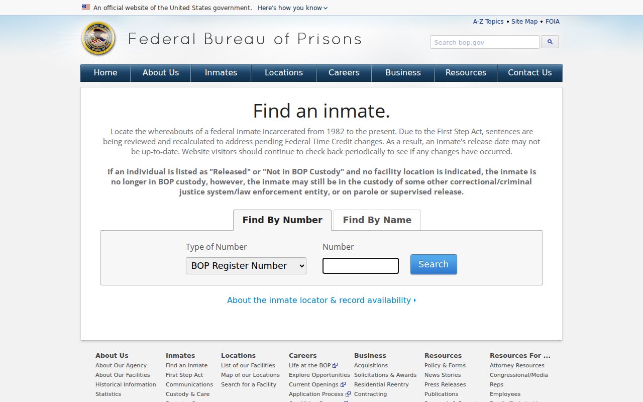 Uintah County criminal history federal BOP inmate locator