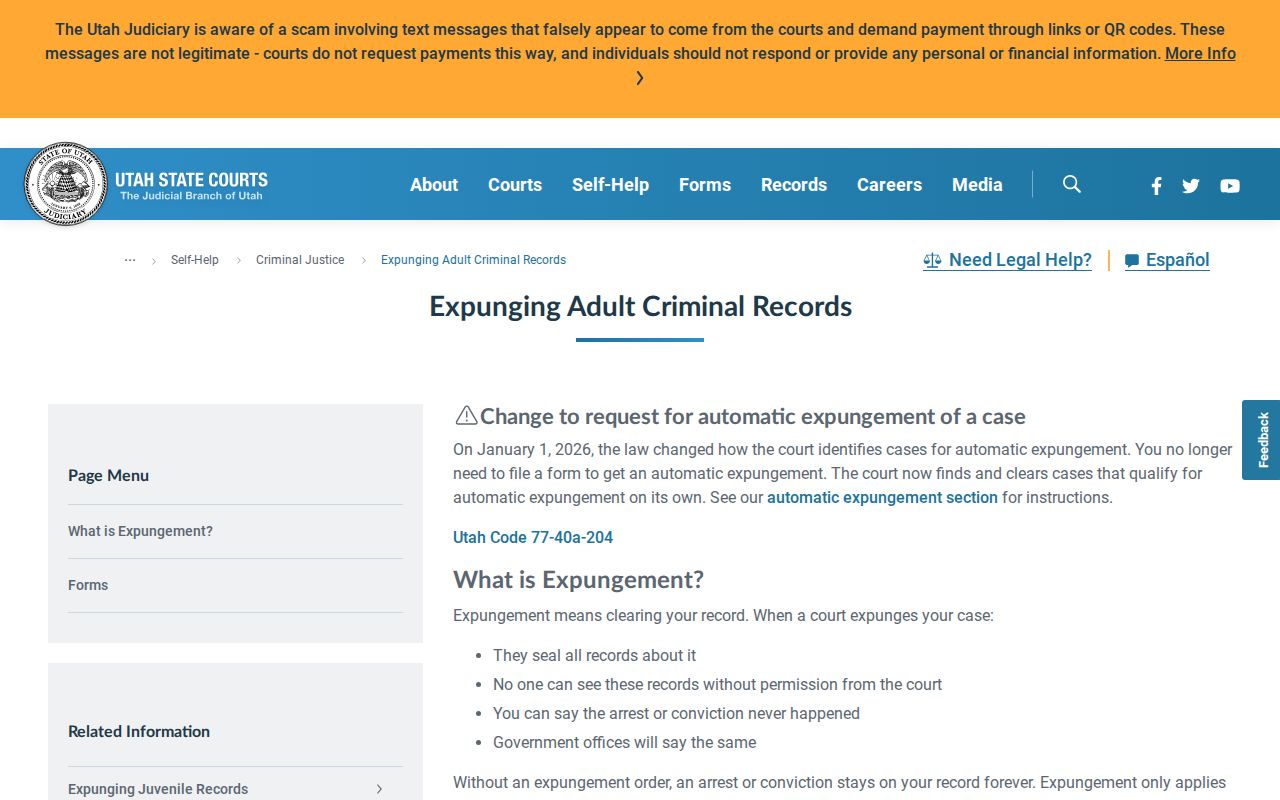 Uintah County criminal record expungement guidance from Utah Courts