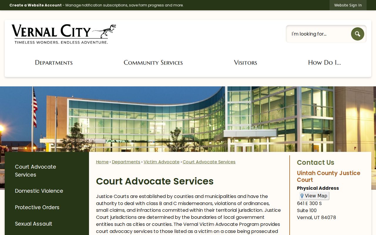 Vernal criminal court victim advocate services